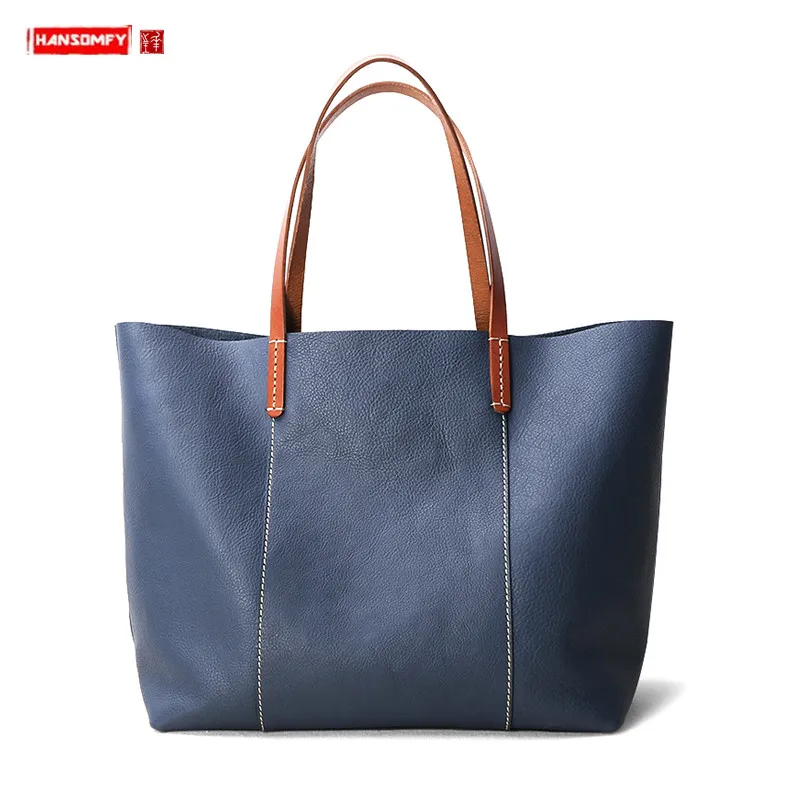 

Genuine Leather Bag Women Handbag New Fashion Tote Bag Color Matching Large Capacity Briefcase Female Shoulder Laptop Bag Ladies