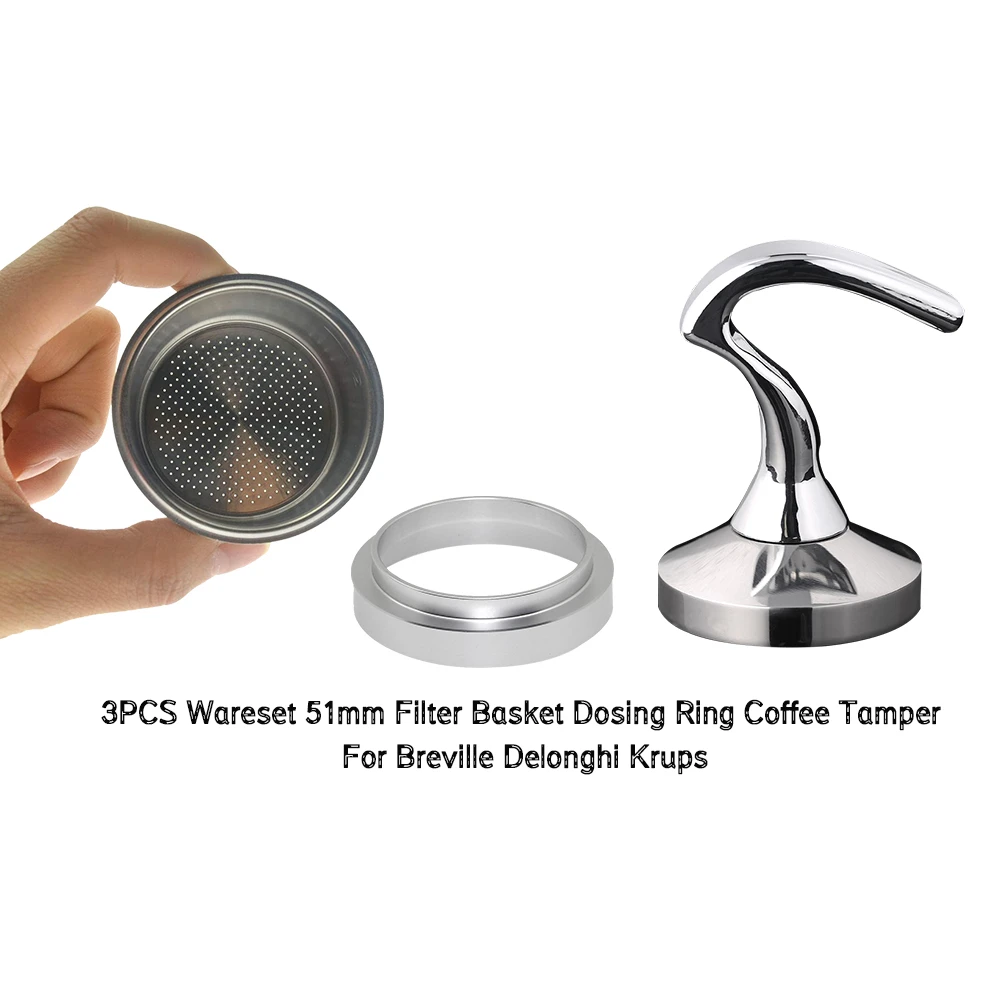 

3PCS/Set Breville Delonghi Filter Krups 51MM Filter Basket Cup Coffee Tamper Dosing Ring Set Breville Coffeeware Birthday Gift