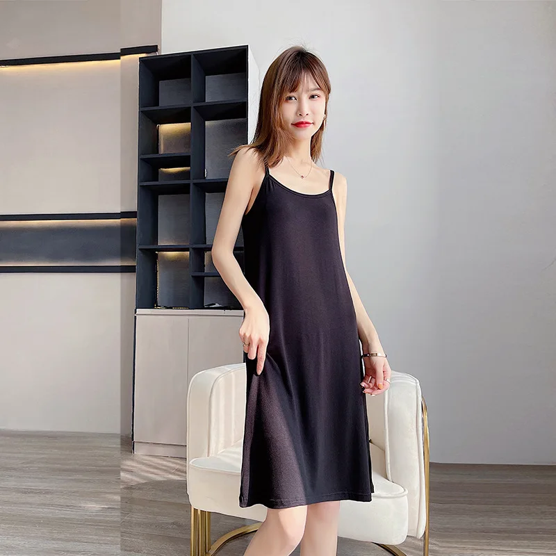 

2021 new summer simple dress women's lengthened Odell adjustable shoulder strap suspender skirt