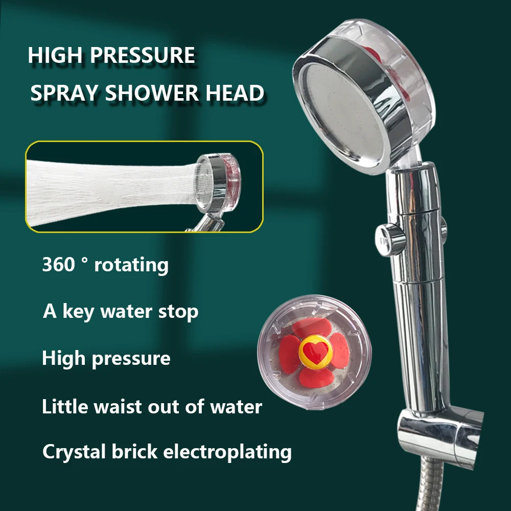 high pressure turbocharged water saving shower head with filter 360 ratation turbo fan universal fitting bathroom equipment free global shipping