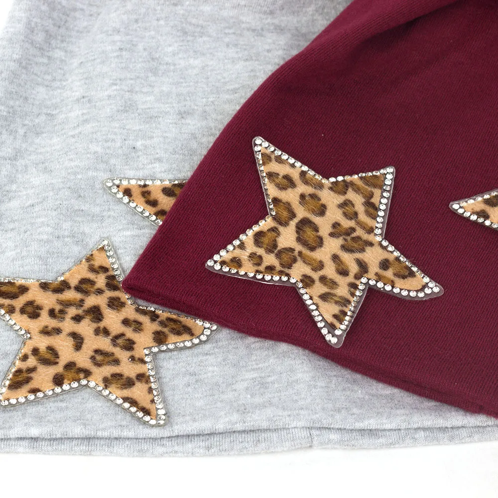 Geebro Winter Leopard Star Rhinestones Skullies Beanies For Women Female Cotton Elastic Baggy Hats Solid Color Bonnet Caps DT950 |
