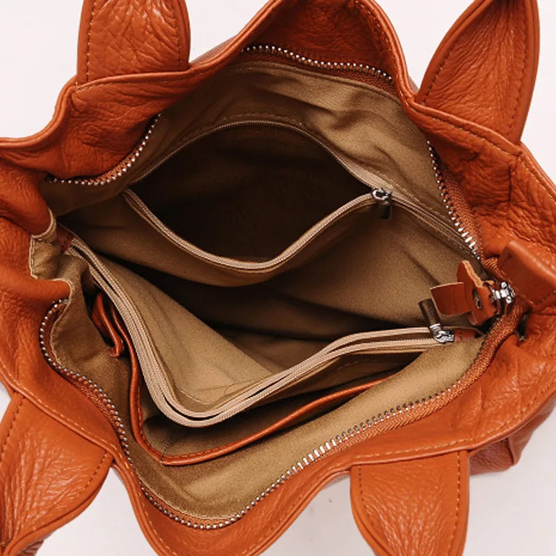 Роскошная женская кожаная сумка ведро из мягкой коровьей кожи шоппер с тканевым