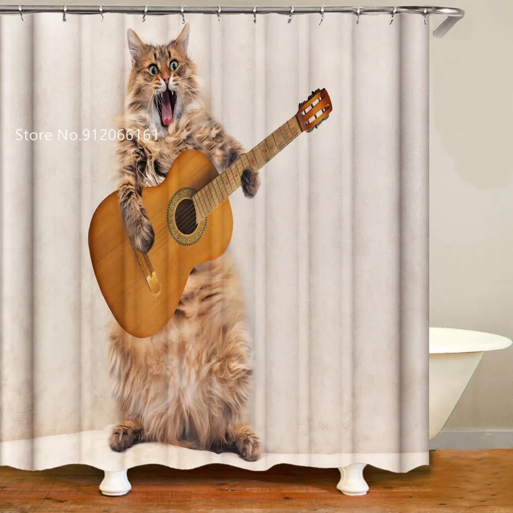 

Colorful Music Guitar Shower Curtain 3D Print Musical Instrument Polyester Bathroom Curtain For Kids Bathtub Hanging Curtains