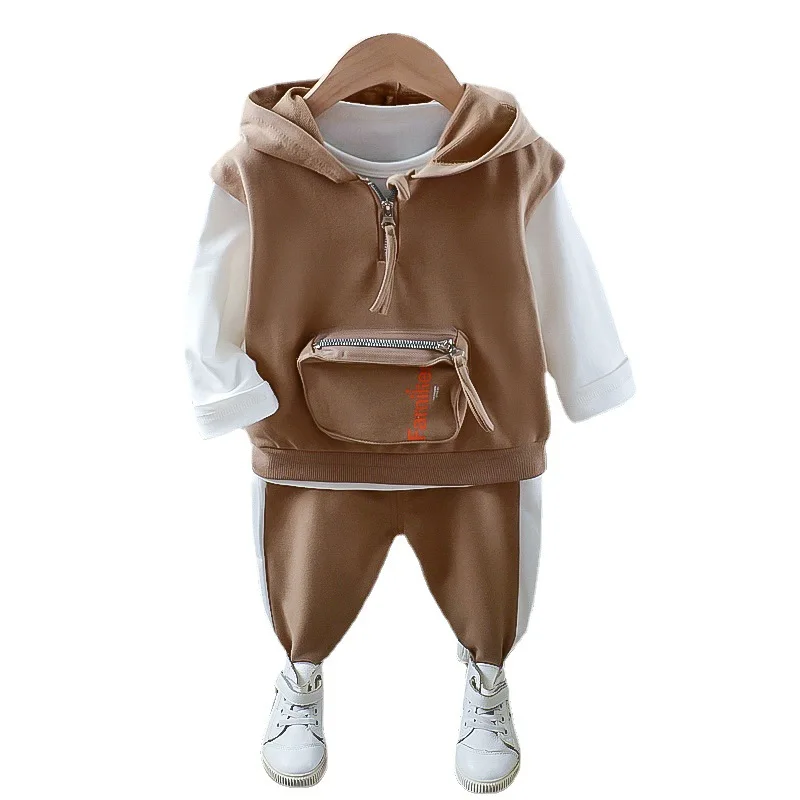 

Boy Clothes Set Suit Spring Children's Baby Big Pocket Vest Jacket+pant+white Tee 3pcs Children's Tracksuit Trend Clothing 1-5Y