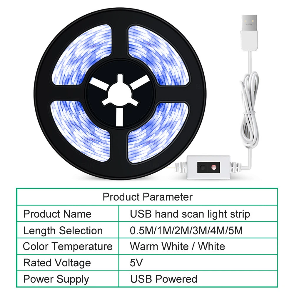 

Hand Scan Waving Motion Sensor LED Light Strip Backlight Kitchen LED Diode Lights DC 5V USB Brightness Adjustable Waterproof