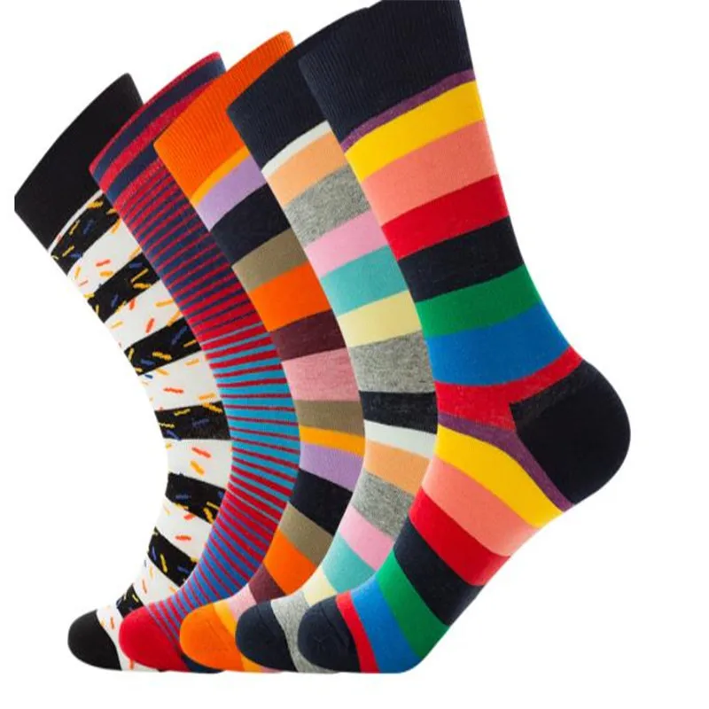 Носки ZQ015 в полоску серые оранжевые зеленые фиолетовые винно-красные синие и