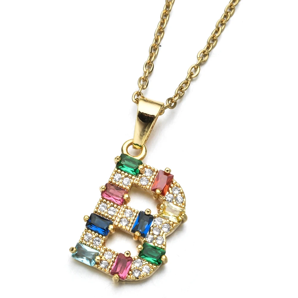 Роскошные красочные AAA циркон английская буква кулон ожерелья для женщин Золотой