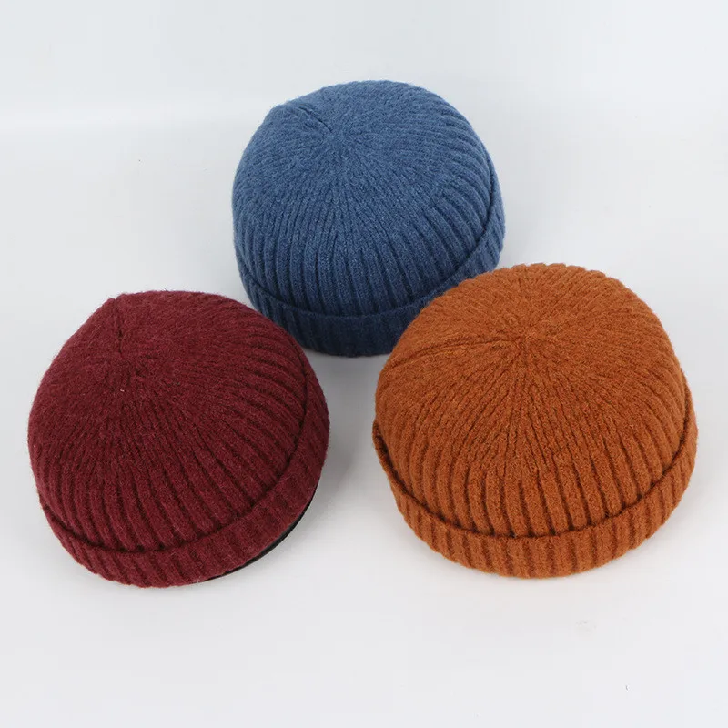 Осенняя и зимняя новая Женская Шапка бини Мужская однотонная шерстяная вязаная