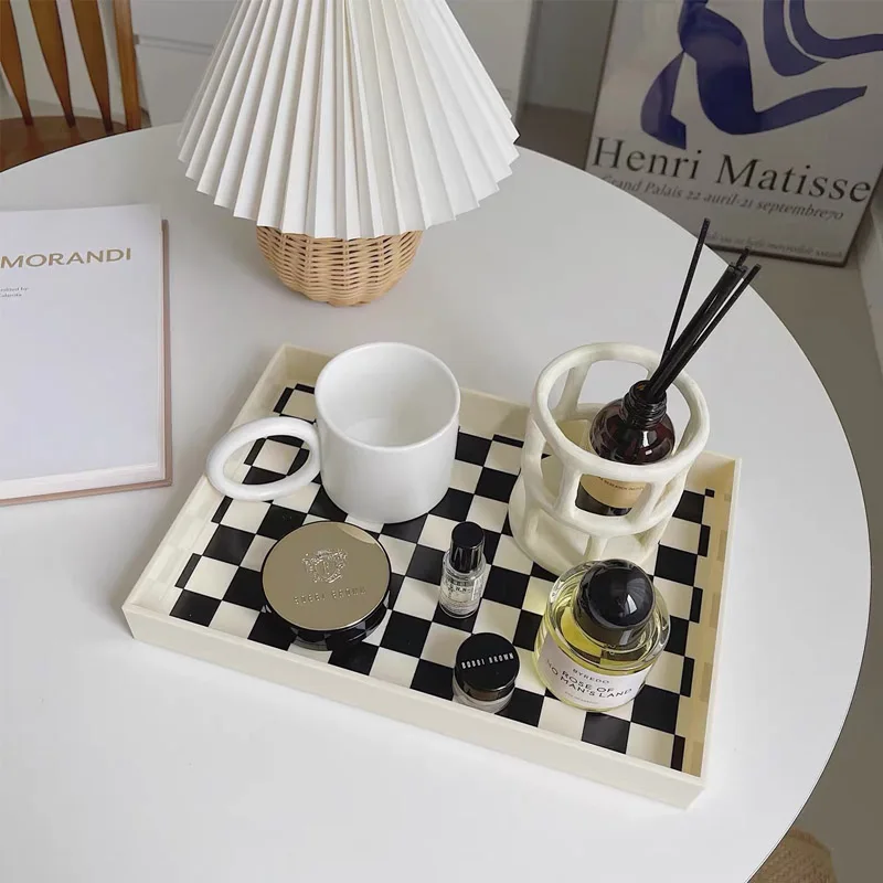 Simple Checkerboard Tray Acrylic Storage Tray Aromatherapy Candles Small Items Desktop Decoration Tray Ornaments Photo Props