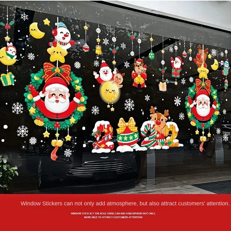 

2022 New Christmas Decoration Stickers, Christmas Shopping Mall Window Decorations, Santa Claus, Snowman Electrostatic Stickers