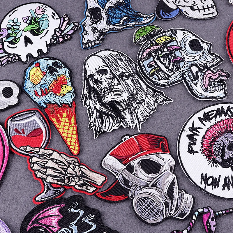 

Punk Hippie Skull Clothing Thermoadhesive Patches Horror Stripes Badges Iron On Patch Embroidered Patches On Clothes Stickers