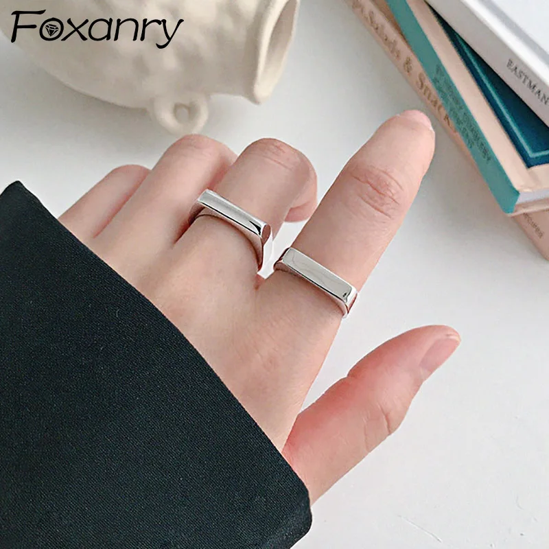 

Foxanry Minimalist Stamp Rings for Women New Fashion Creative Geometric Elegant Bride Jewelry Wedding Party Gifts