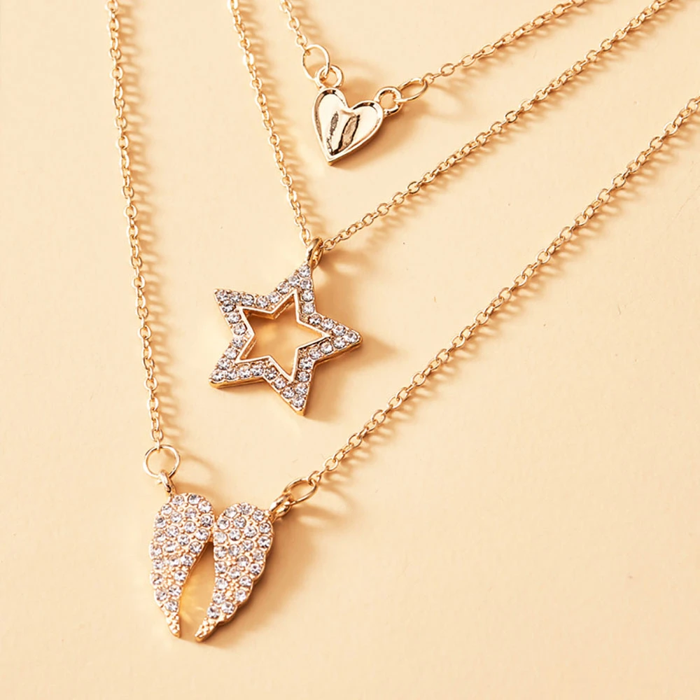 Модное Многоуровневое ожерелье с кулоном в виде крыльев Ангела из кристаллов