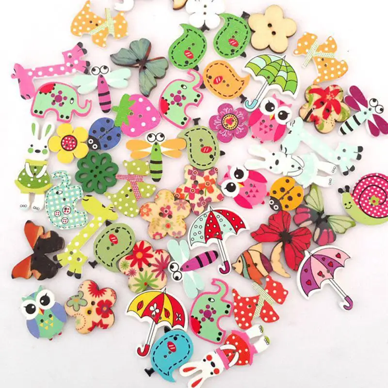 

50pcs Mixed Christmas Decor Wooden Buttons 2 Hole Sewing Button For Kid's Clothing Scrap Booking DIY Craft New Year Decoration