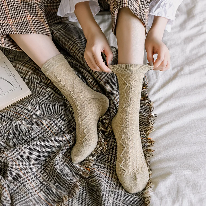 

1Pair Cashmere Wool Woman Socks Japanese Style Retro Thermal Long Socks Vintage Streetwear Harajuku Crew Winter High School Girl