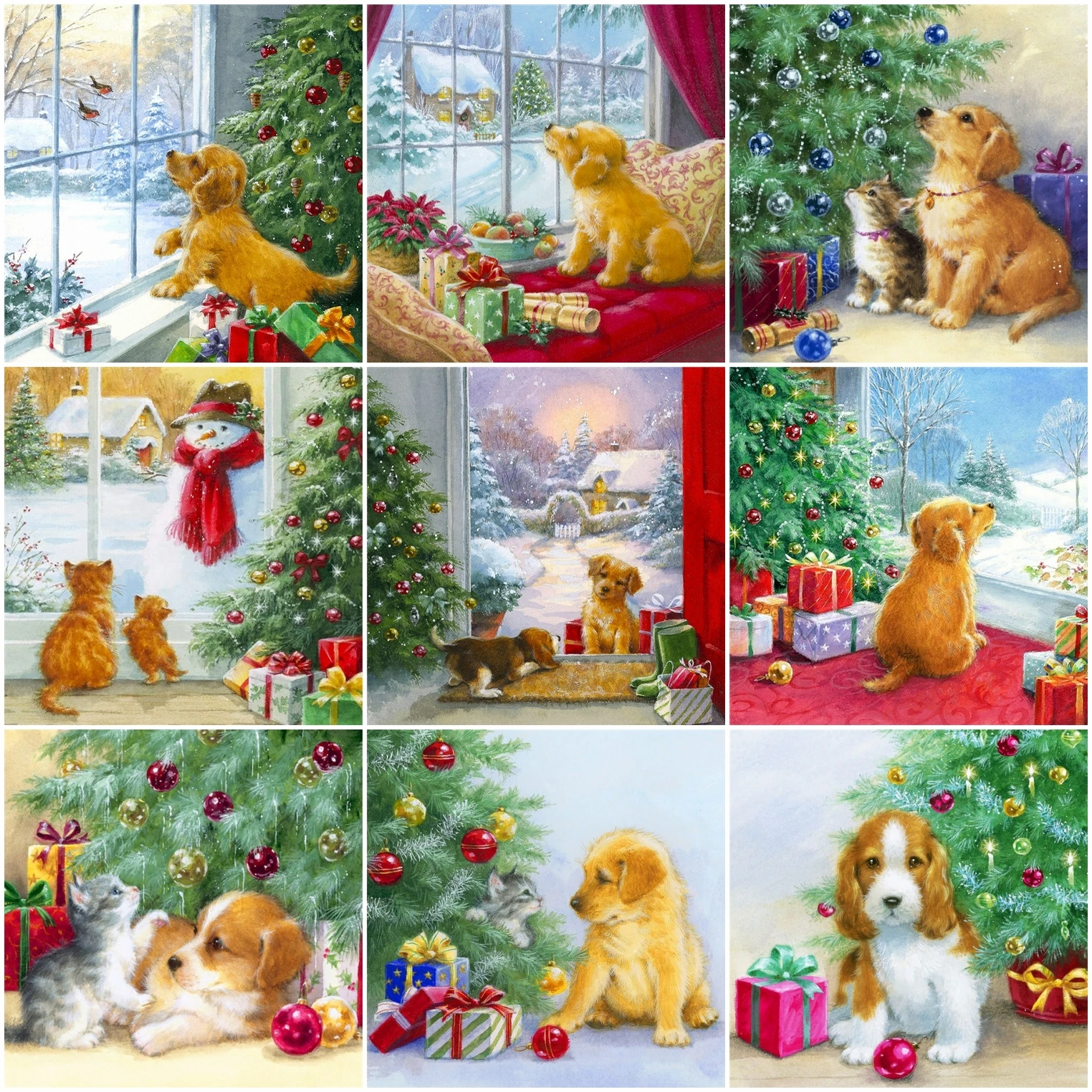 

5D алмазная живопись, рождественские животные, собака, алмазная вышивка «Снеговик», вышивка крестиком, зимняя снежная мозаика, стразы, домашний декор, подарок