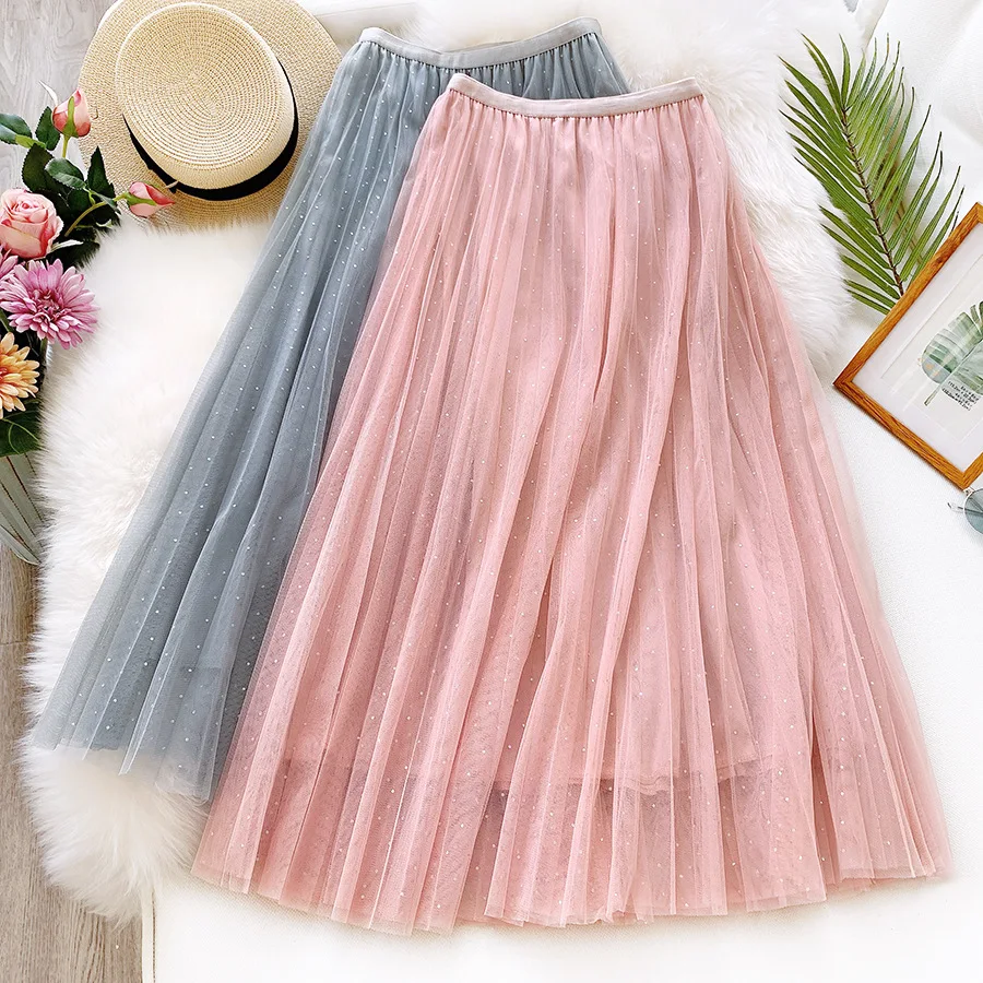 2020 новая весенне-летняя элегантная фатиновая плиссированная юбка в горошек