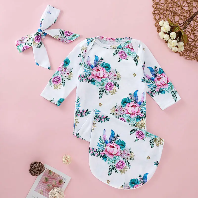 Brand New Baby Sleeping Bags Infant Girls Long Sleeve Soft Autumn Cotton Headband Outfit Set Bow Print Fashion Hot 2019 | Мать и ребенок