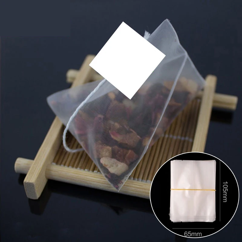 

100 шт./лот, пирамида из кукурузного волокна, чайные пакетики, герметичный терморазлагаемый фильтр для заварки чая