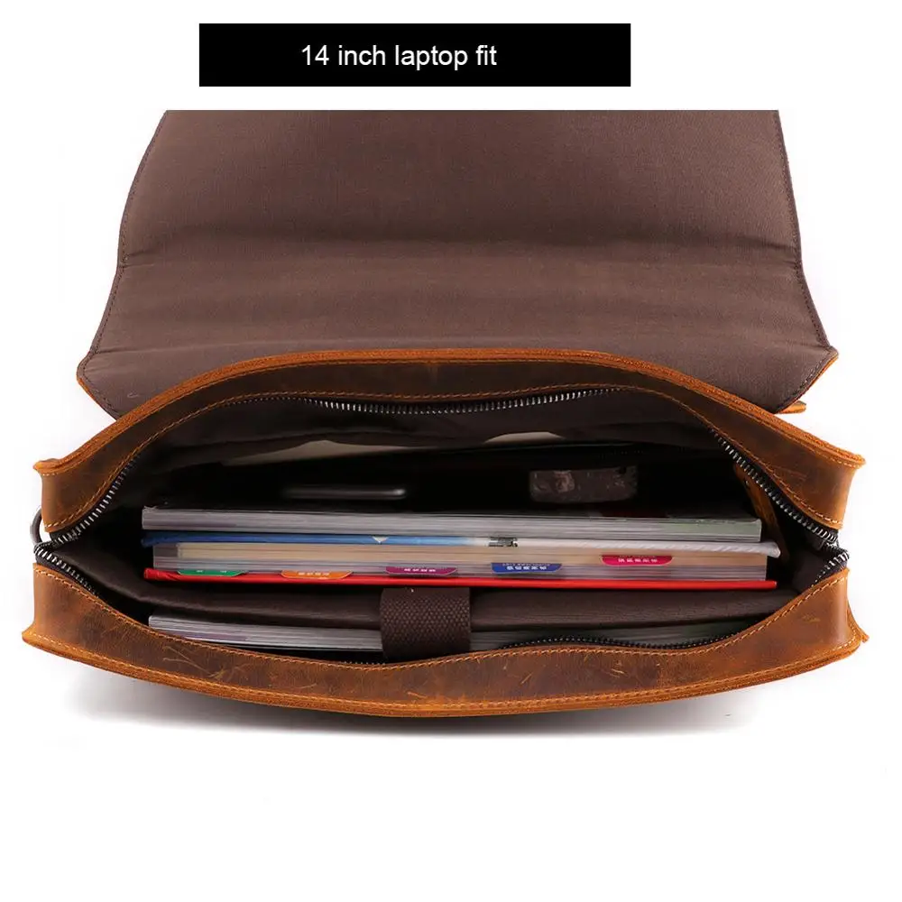 Retro Casual Genuine Leather Briefcases Crazy Horse 14 Inch Laptop Bag Cowhide Handbag Ipad Crossbody for Man |