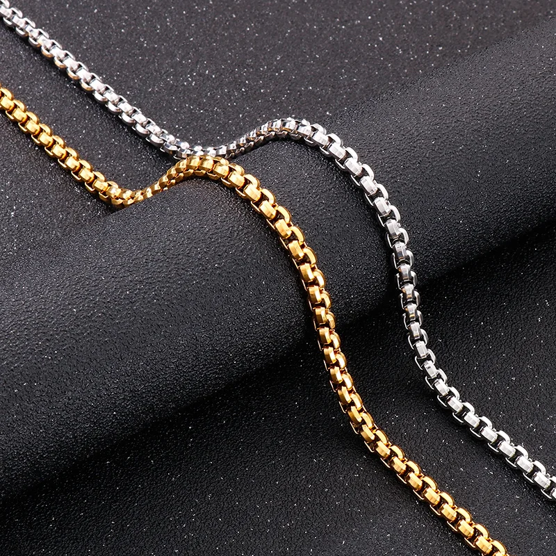 

Stainless Steel Round Box Chain Necklace Silver/Gold Aesthetic Charm Jewelry Basic Curb Cuban Link Wholesale Punk Gifts