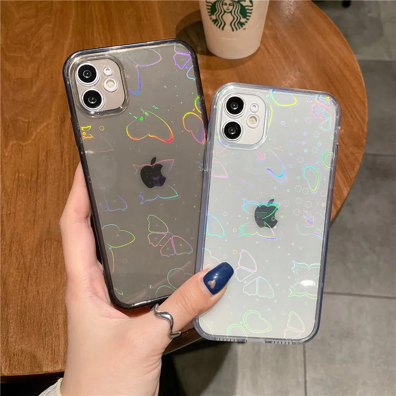 Laser gradient transparent Silicone Phone case for iPhone 14 Pro max Case 11 12Pro MAX 7 8 plus X XR XS MAX 13Pro max Cover mini