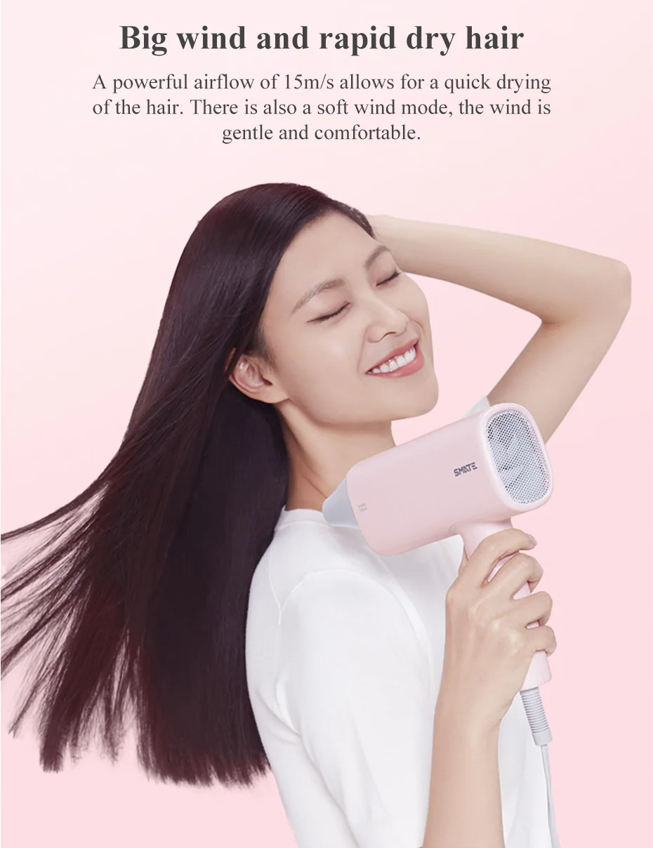 Xiaomi SMATE, складной фен с ручкой, бытовые парикмахерские инструменты, фен для горячей и холодной воды, 220 В, 1600 Вт, отрицательный ион для дома и путешествий