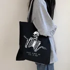 Холщовая Сумка с принтом черепа и надписей, Готическая японская мультяшная Женская сумочка, Повседневная темная сумка для покупок в стиле Харадзюку, вместительная сумка на плечо