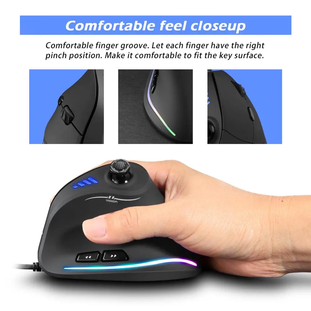 

ZELOTES C-18 11 Buttons 10000DPI Adjustable Vertical Mouse RGB Optical Ergonomic Gaming USB Wired Mice For Windows Mac OS