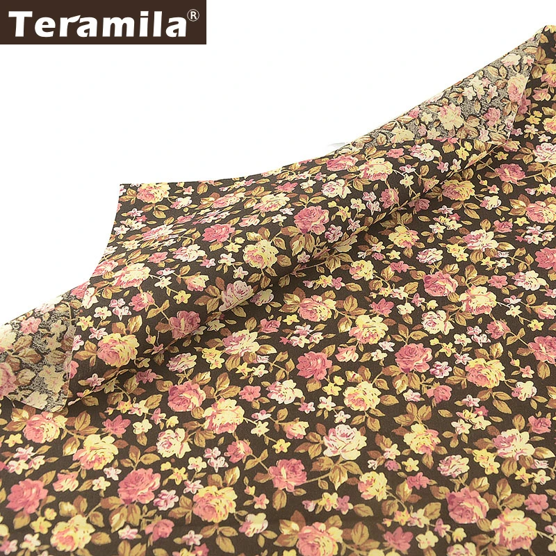 Черная 100% хлопчатобумажная Поплиновая ткань Teramila с цветочным принтом высокого