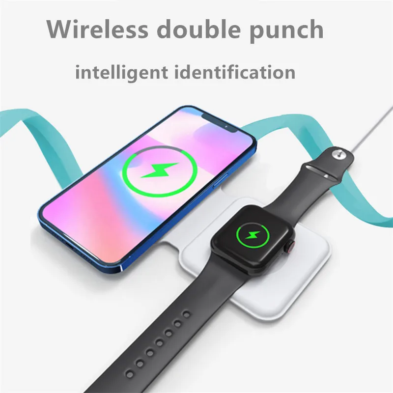 

15W Portable Wireless Charger For iphone 12 Mini Pro Max Apple Watch Qi Magnetic Wireless Charging Macsafe Duo Charge Docking