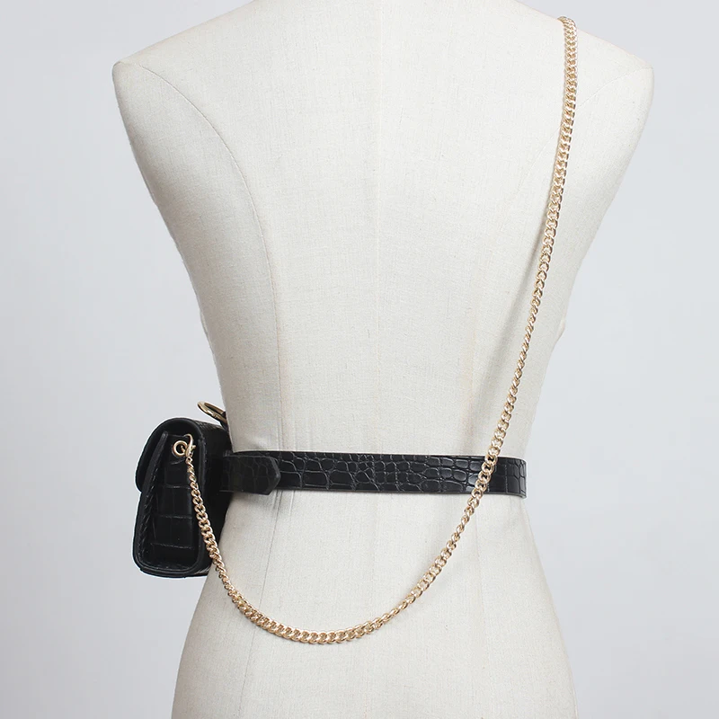 

Leather Black Pu Metal Chain Mini-bag Long Belt Personality Women New Fashion Tide All-match Spring Autumn 2021 1DD2934