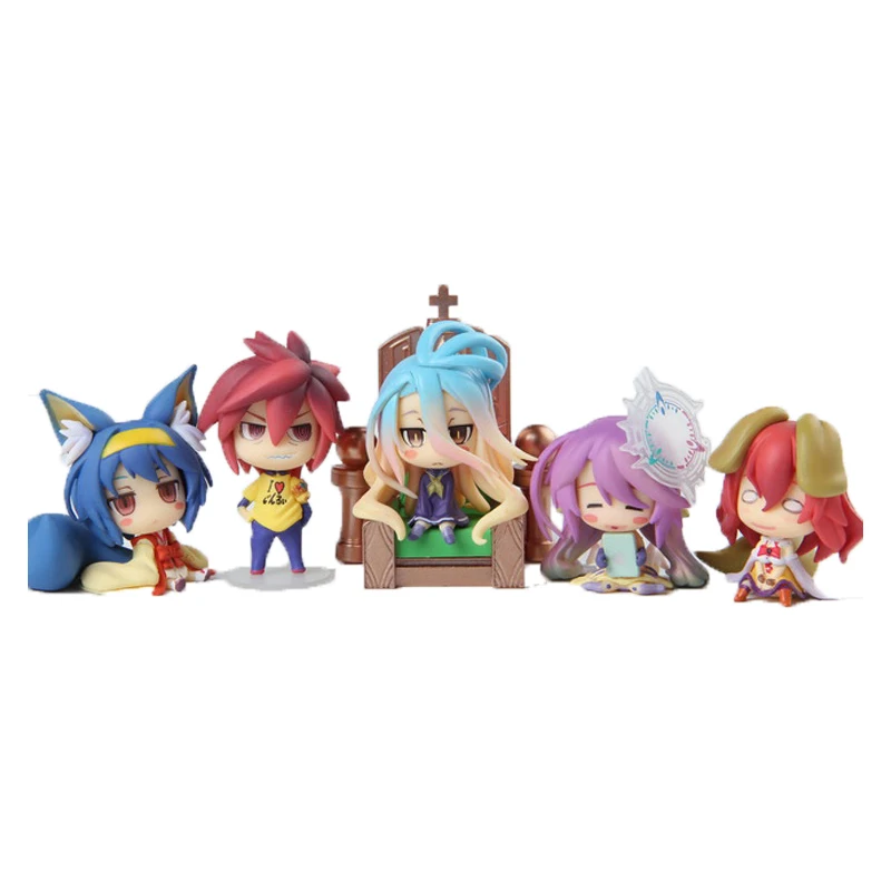 

5 Pieces 6cm NO GAME NO LIFE Kramy Jer Stephanie Sora and Shiro Anime Action Figure Q Version PVC Collection Model Doll Toy Gift
