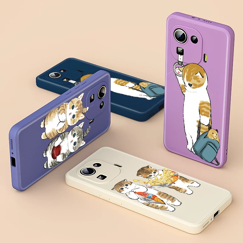 

Funny Cartoon Cat For Xiaomi Mix 4 3 Mi 11 Pro Ultra Lite Poco X3 GT NFC M3 M2 Pro 5G Liquid Soft Cover Phone Case