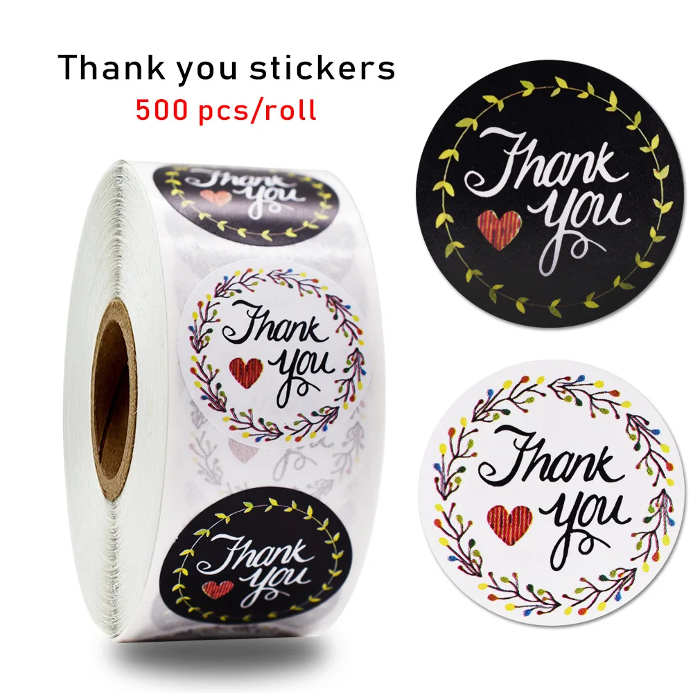 

50-500 шт. Круглые Цветочные наклейки с надписью «Thank You», черно-белые 2 стиля, свадебные сувениры и праздвечерние чные наклейки ручной работы, п...