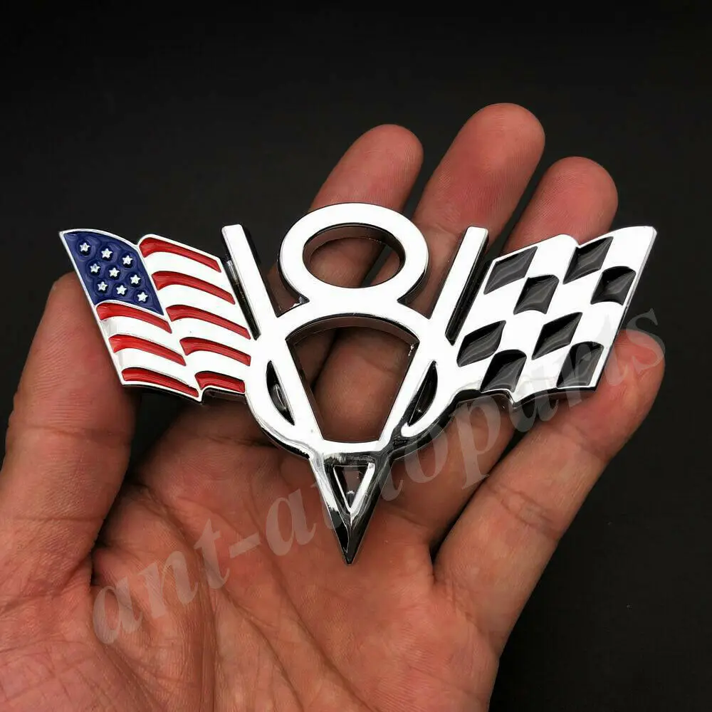 

3D Metal Chrome Car V8 Vintage Logo USA Flag Trunk Emblem Badge Decals Sticker