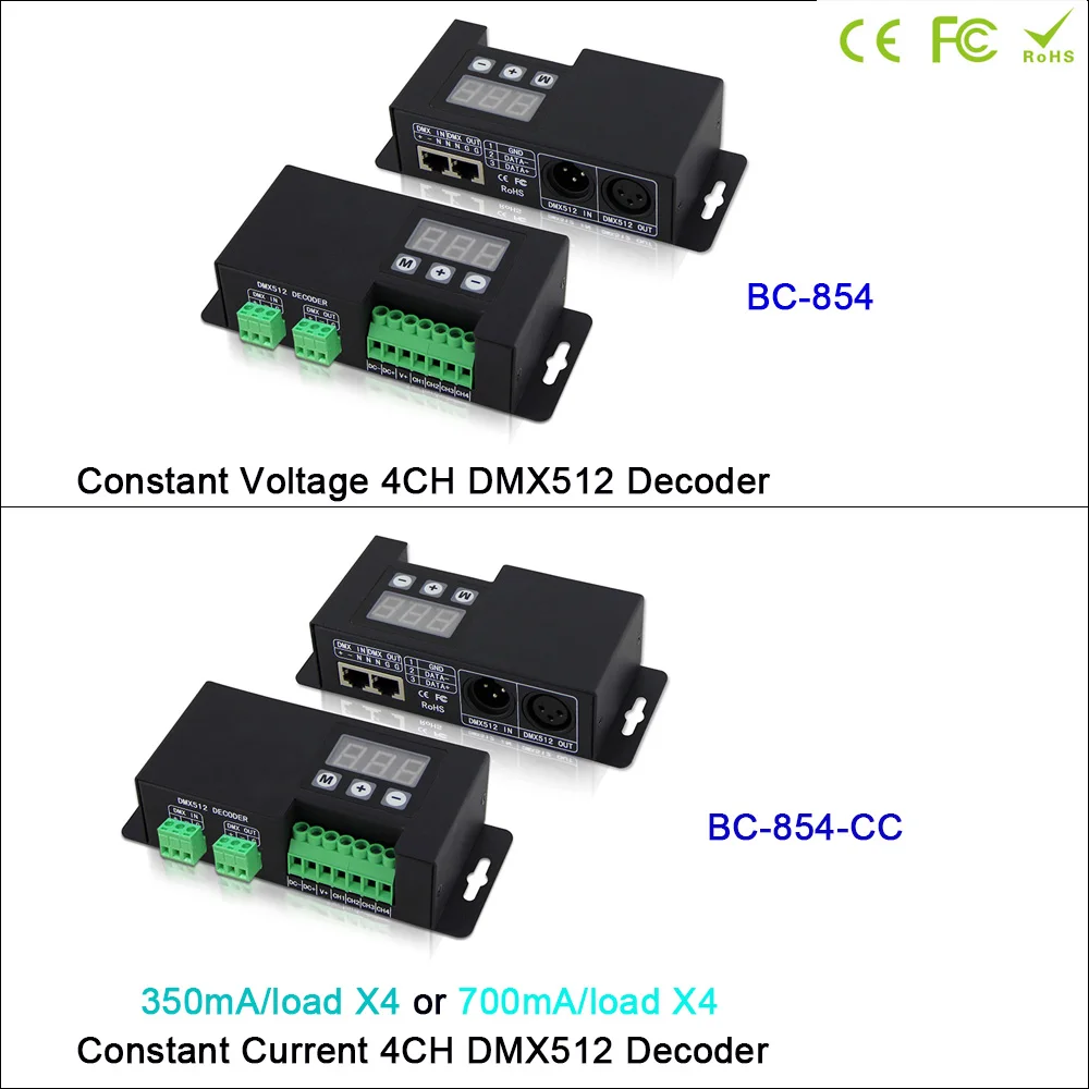 Led CC/CV 4CH DMX512 декодер 3 цифровой дисплей показывает DMX адрес led контроллер привод