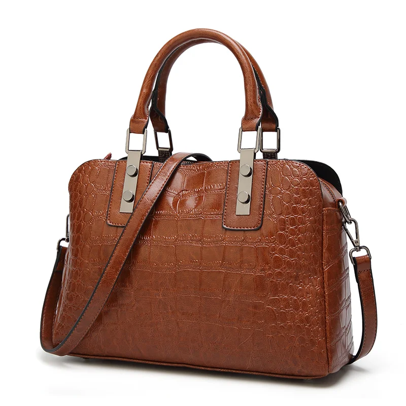 

Casual Women New fashion glossy Crocodile pattern totes Handbag large capacity ladies shopping handbag PU leather shoulder bags