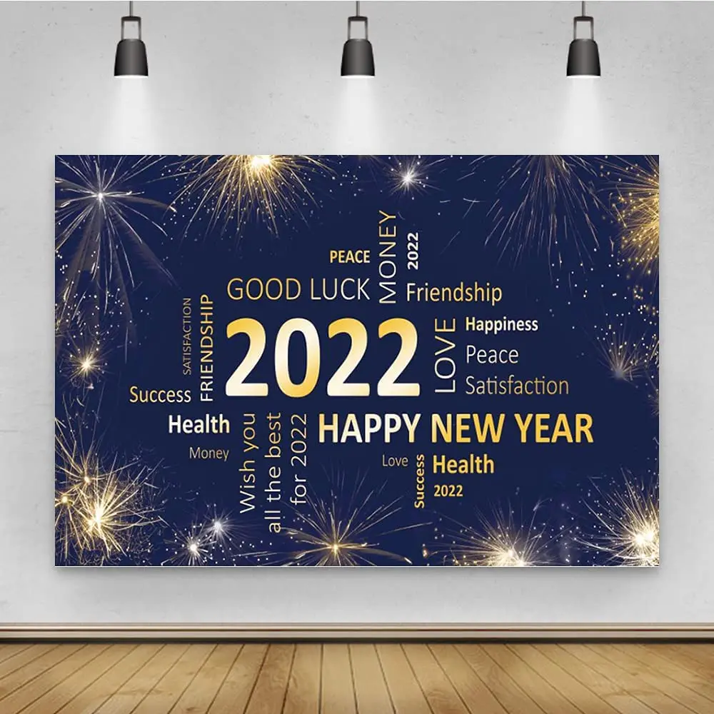 

2022 Happy New Year Background Fireworks Party Banner New Year's Eve Event Decor Lucky New Year Holiday Celebration Photography