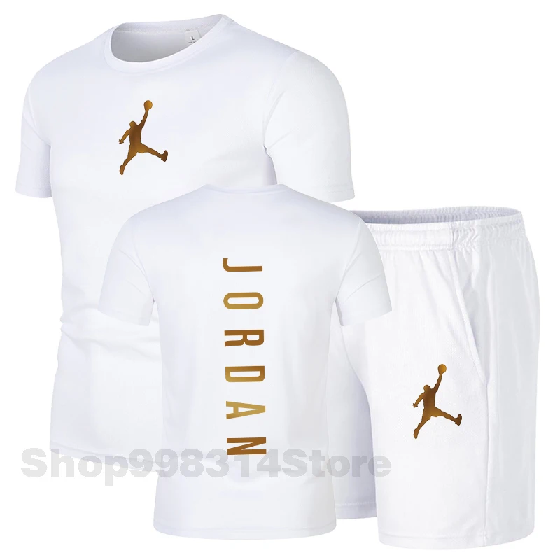 

2021 Summer Jordan-23 Printed Short Sleeve streetwear Men's T-shirt Set 2-piece Men's Sportswear Suit Basketball Sports Fitness