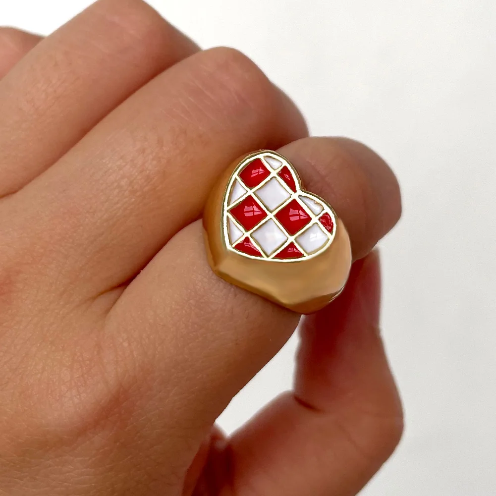 

INS New Gold Color Smiley Flower Chunky Ring For Women Star Moon Love Heart Enamel Rings Hip Hop Punk Couples Trendy New Jewelry