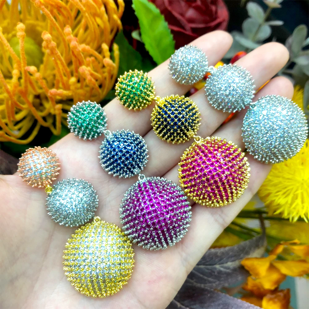 

KellyBola Jewelry Luxury Hemispheric Hollow Pendant Earrings Women's Fashion Zircon Wedding Banquet Jewelry Accessories