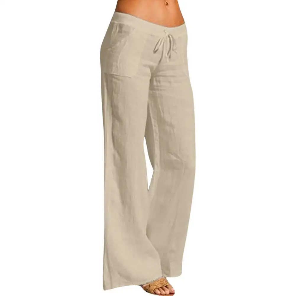 

Women's Pants Loose Yoga Cotton Linen Elastic Waist Trousers High Waist Wide Leg Solid Color Sports Pants Casual Daily Dating