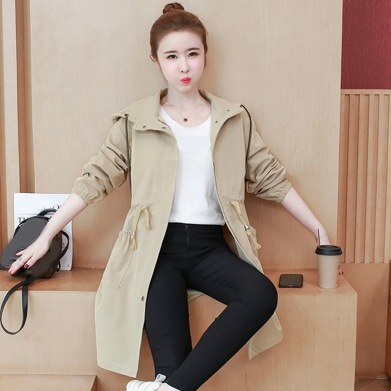 

Hot Sale Ladies Windbreaker New 2020 Spring Autumn Korean Hooded Long Women's Trench Coat Female Student Casual Overwear W445