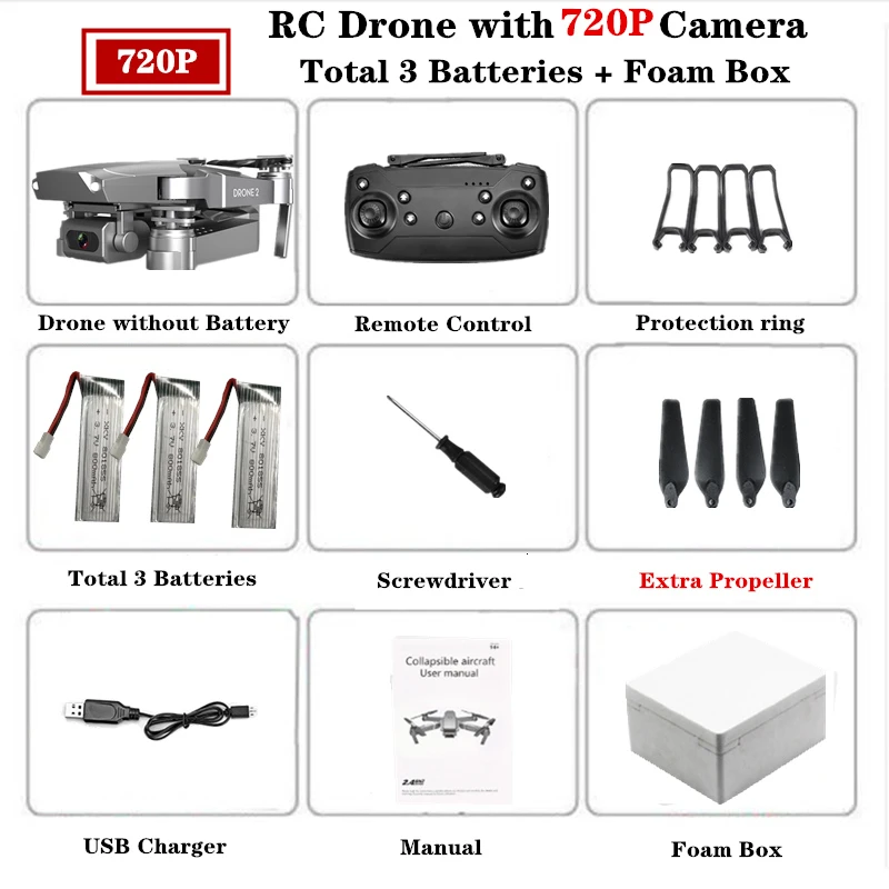 720P Foam Box 3B E68 Радиоуправляемый Дрон 4K HD камера wifi FPV Квадрокоптер складной Радиоуправляемый вертолет Квадрокоптер мини дроны VS E58 SG901 E520 Дрон игрушка подарок - Цвет: 720P Foam Box 3B