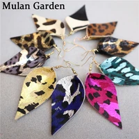mg leaf leopard earrings gold point genuine leather feather earring simple fashion jewelry women accessories hot sale girl gift