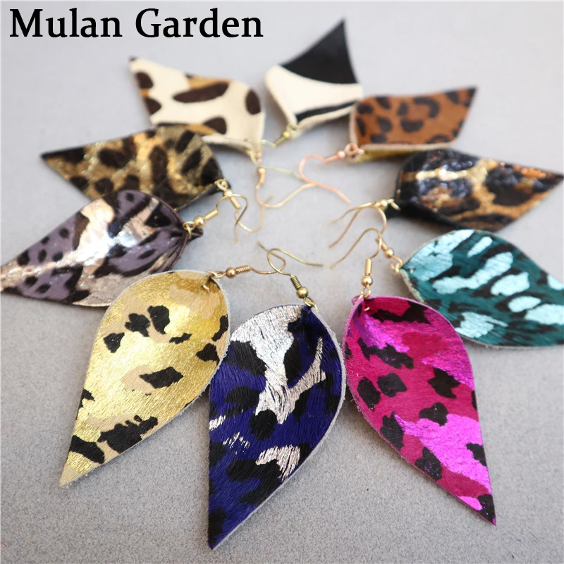 Серьги M & G в форме листьев и леопарда серьги перьев из натуральной кожи золотого