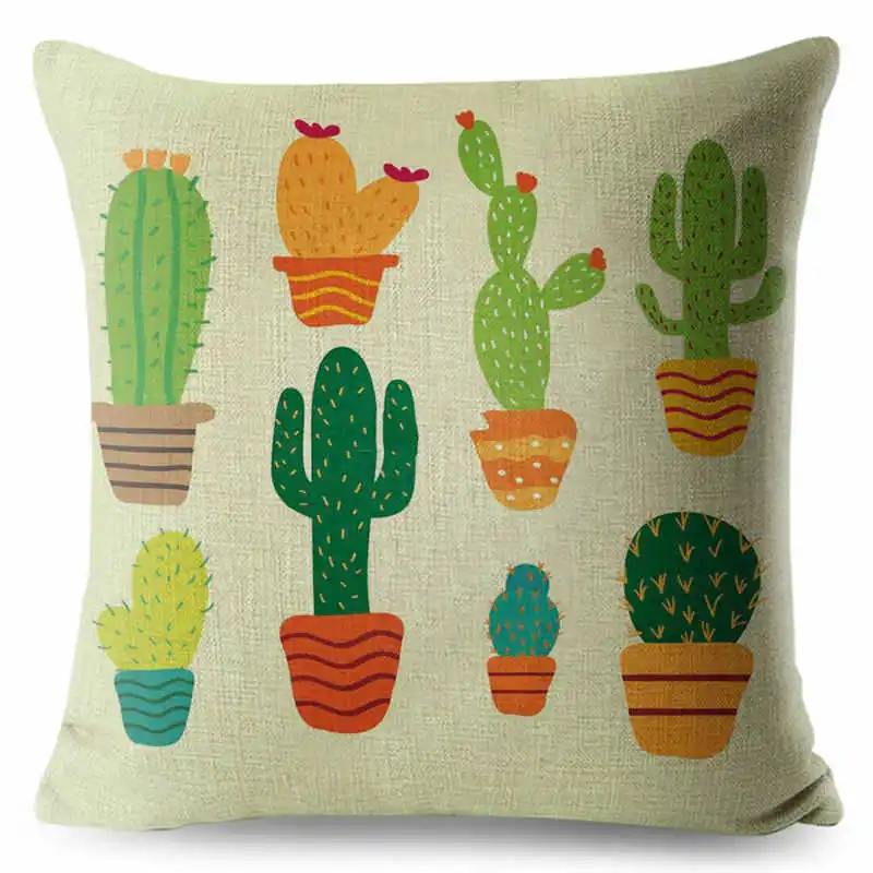 Декоративная квадратная подушка с принтом мультяшных растений кактусов | Дом и