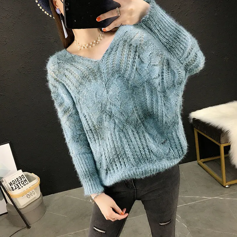 sweater women Женский свитер, Осень-зима, кашемировый вязаный, v-образный вырез, сексуальный, с вырезом, женский свитер и пуловер, женский джемпер, Pull Femme - Цвет: sweater women