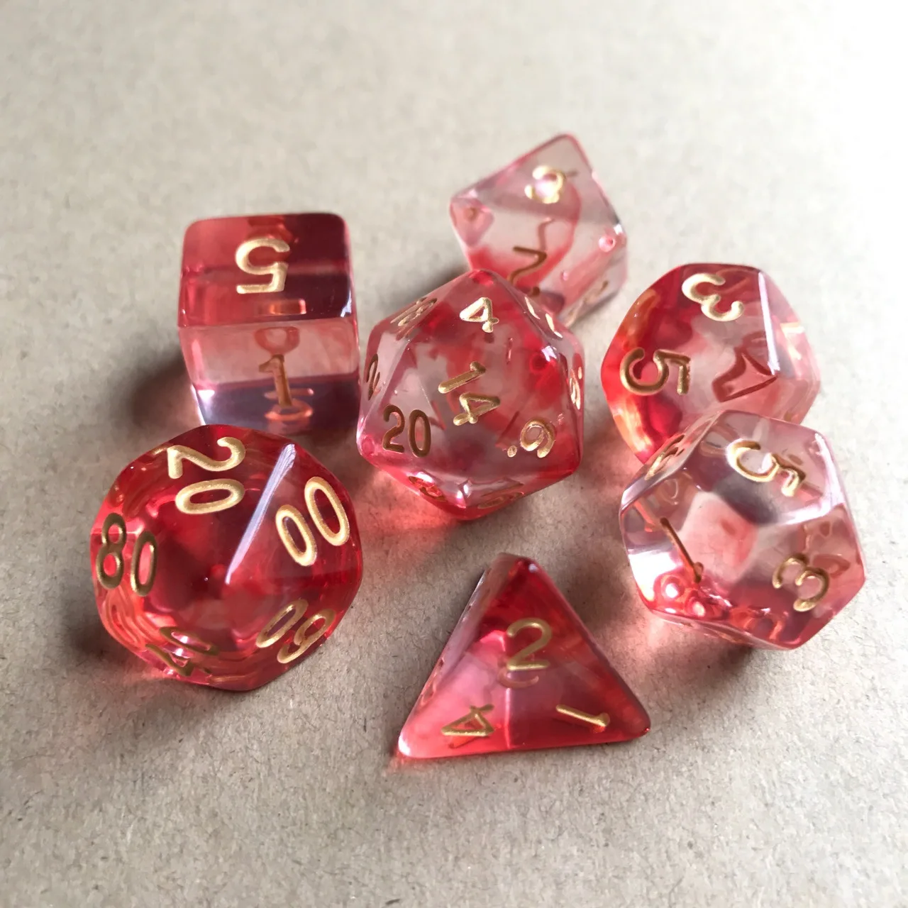 7 шт./лот, набор кубиков D4, D6, D8, D10, D10%, D12, D20, красочные прозрачные многогранные кубики для настольной игры, Набор кубиков TRPG